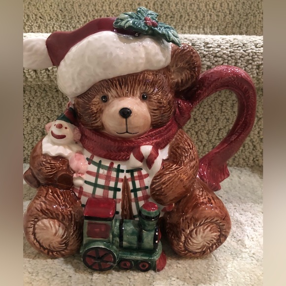 🎄Fitz & Floyd Christmas Ceramic Plaid Terry Bear Pitcher (Retired, 1991). - Picture 2 of 14